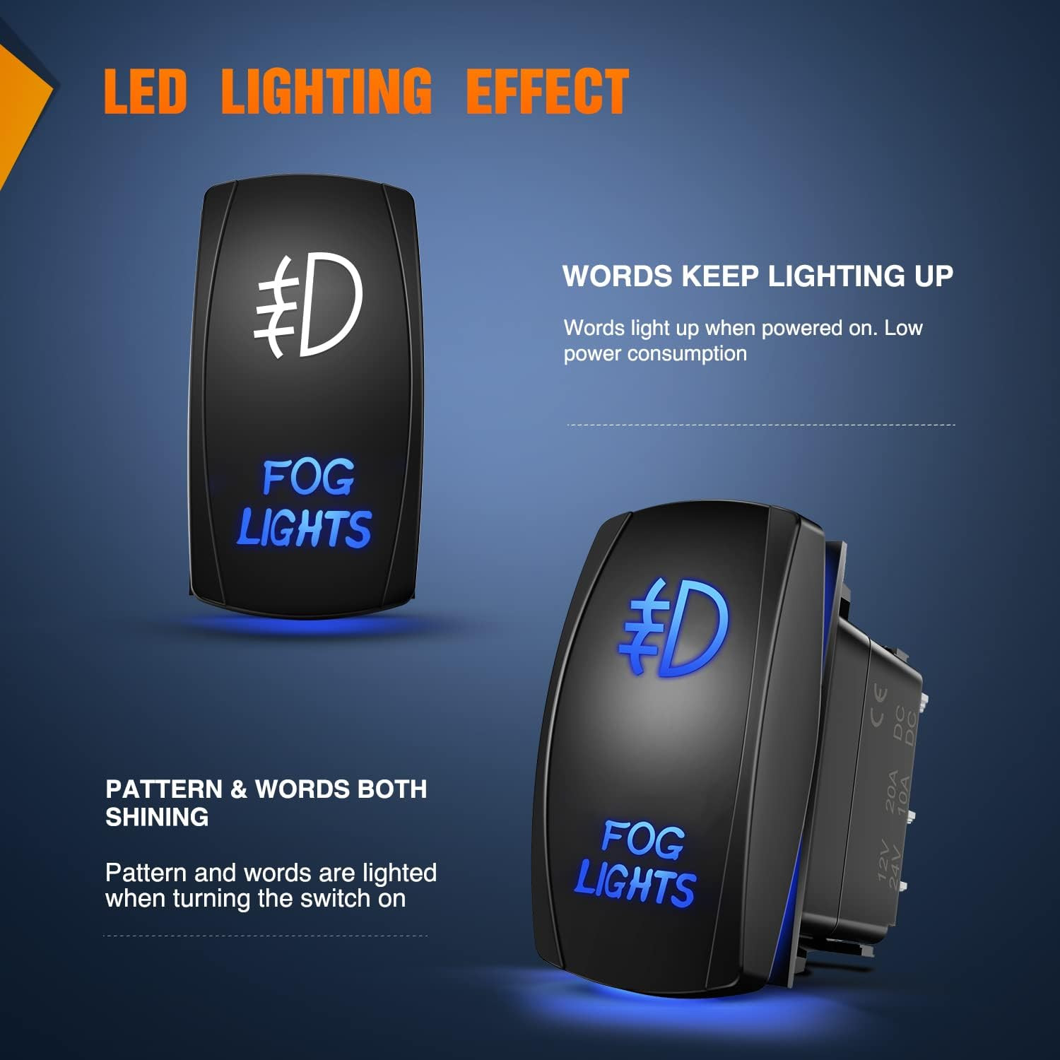 Fog Lights Rocker Switch Led Light Bar 5Pin Laser on off SPST Switches 20A/12V 1