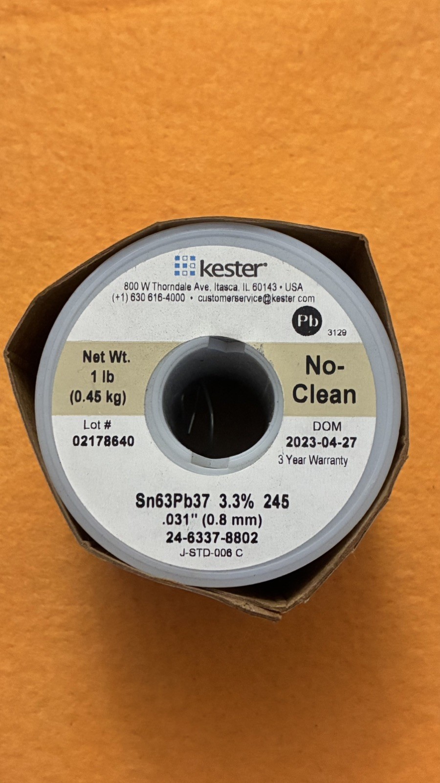 Kester 24-6337-8802 - 24-6337-8802 Solder Wire, No Clean-Sn63Pb37 3.3% 245 0.8mm