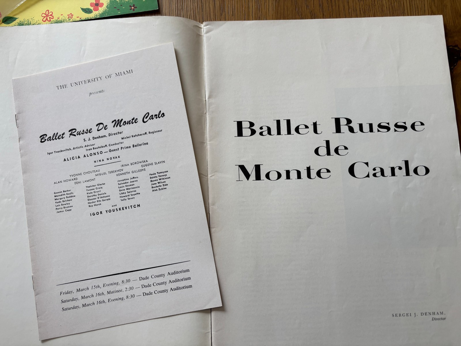 1956 program W/30 AUTOGRAPHS BALLET RUSSE DE MONTE CARLO NOVAK/CHOUTEAU/HOWARD