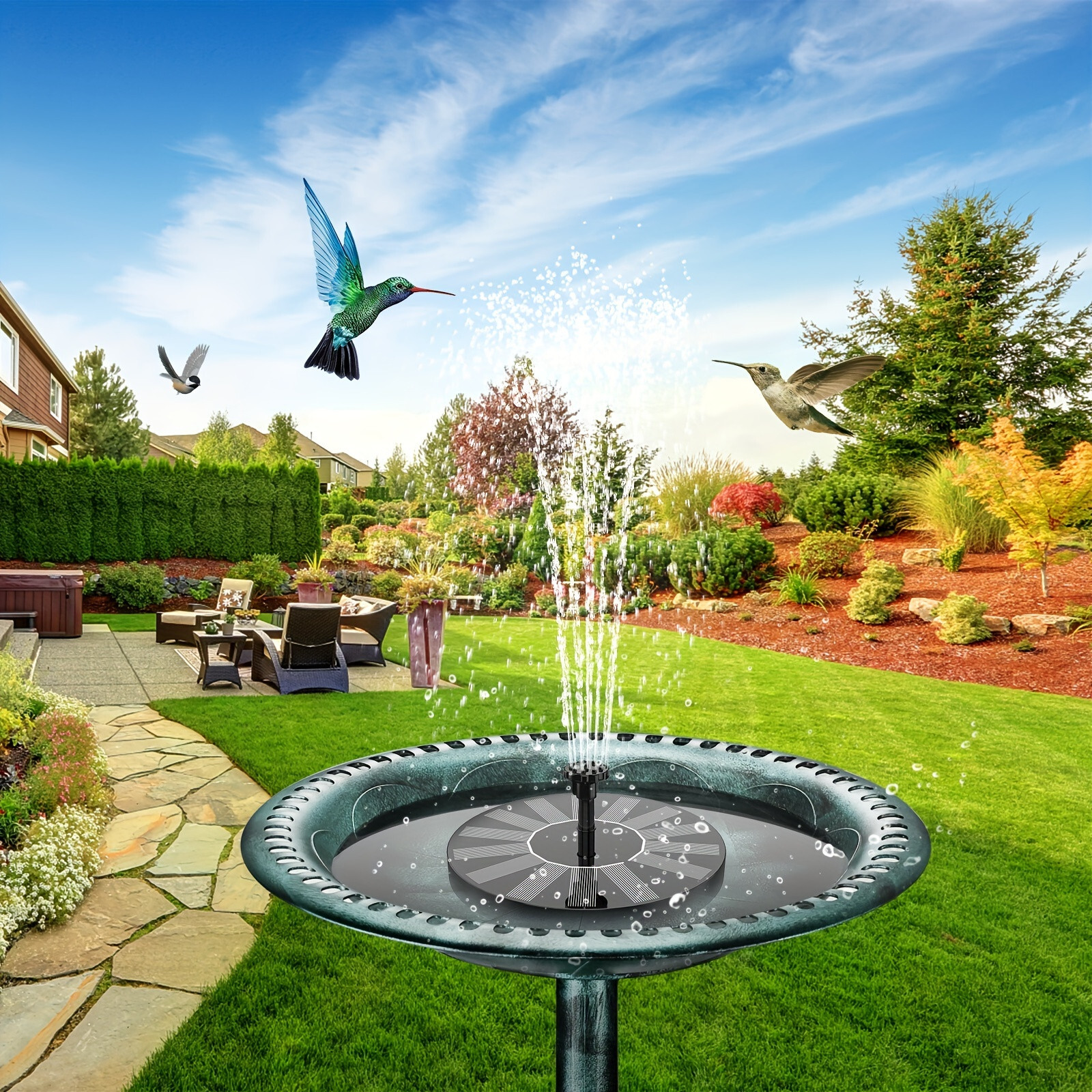 Solar Power Bird Bath Fountain Pump Upgrade 1.4W Solar Fountain with 4 Nozzle