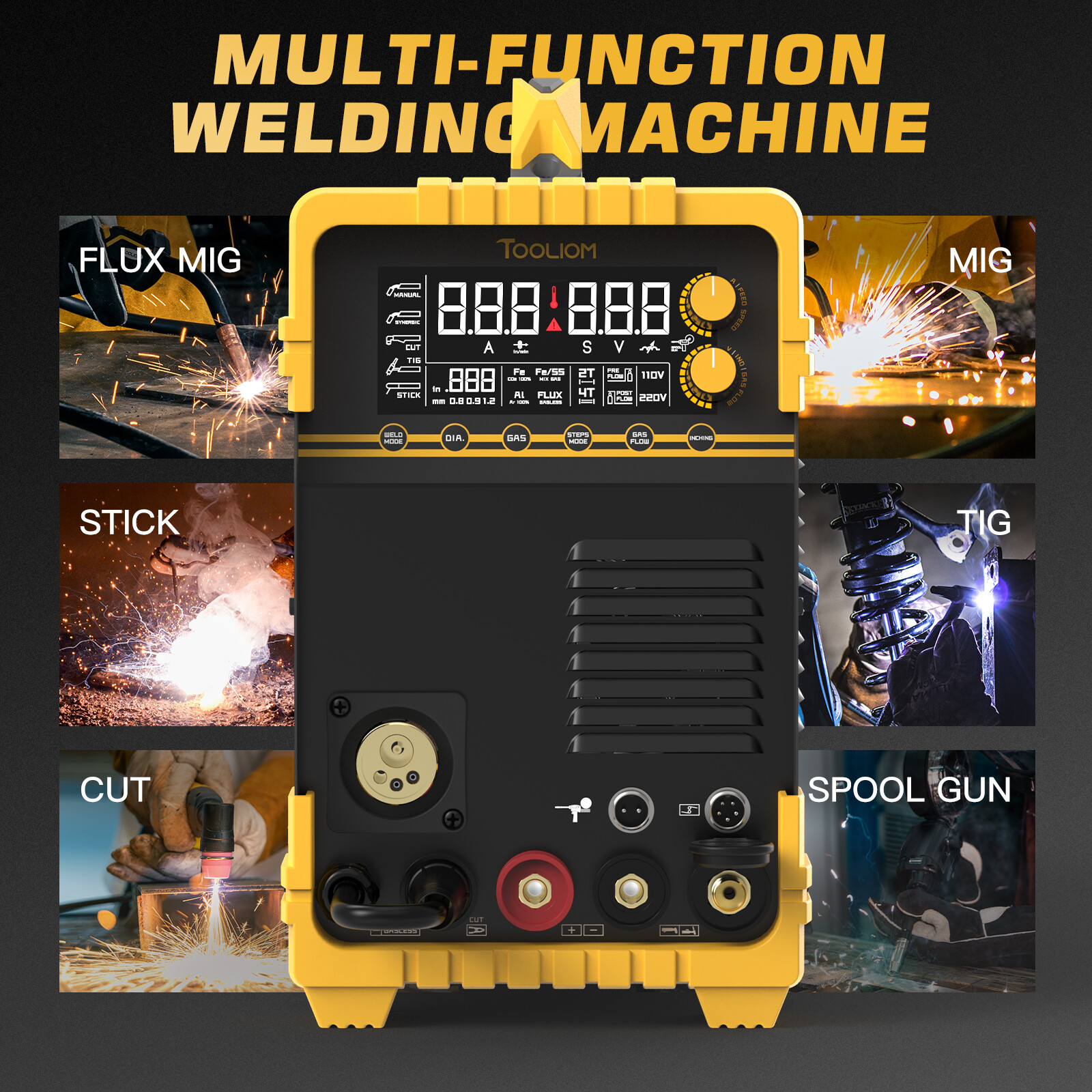 5-in-1 Pro MIG/TIG/Stick/CUT Aluminum Welder, 110/220V Dual, Spool Gun Ready