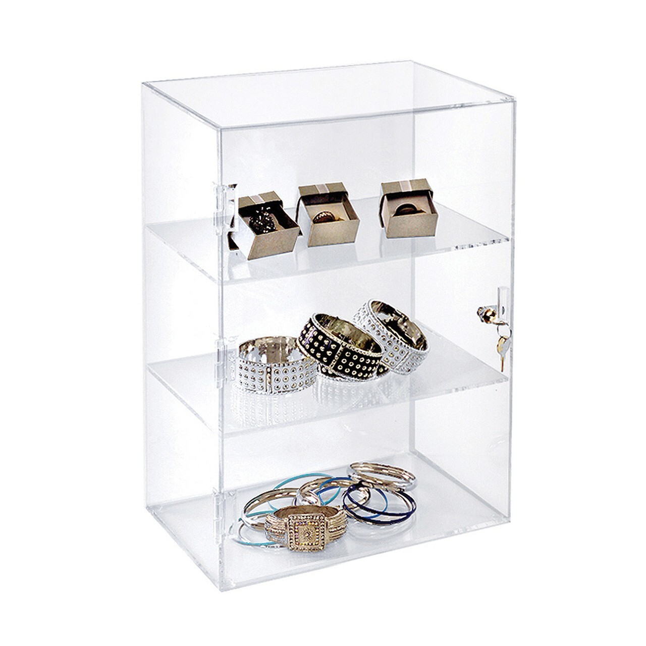 Azar Acrylic Lockbox Countertop Display Case w/ 3 Shelves 12.375" Wide