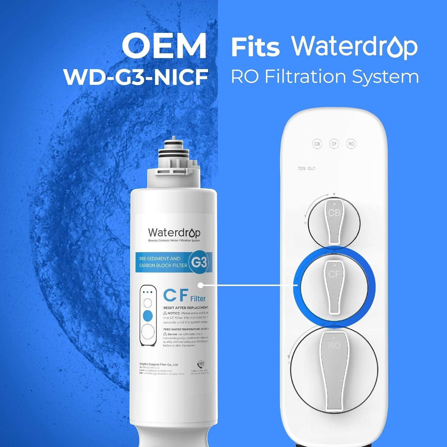 Waterdrop WD-G3P800-W Replacement Filter, WD-G3-N1CF, WD-G3-N3CB, WD-G3P800-N2RO