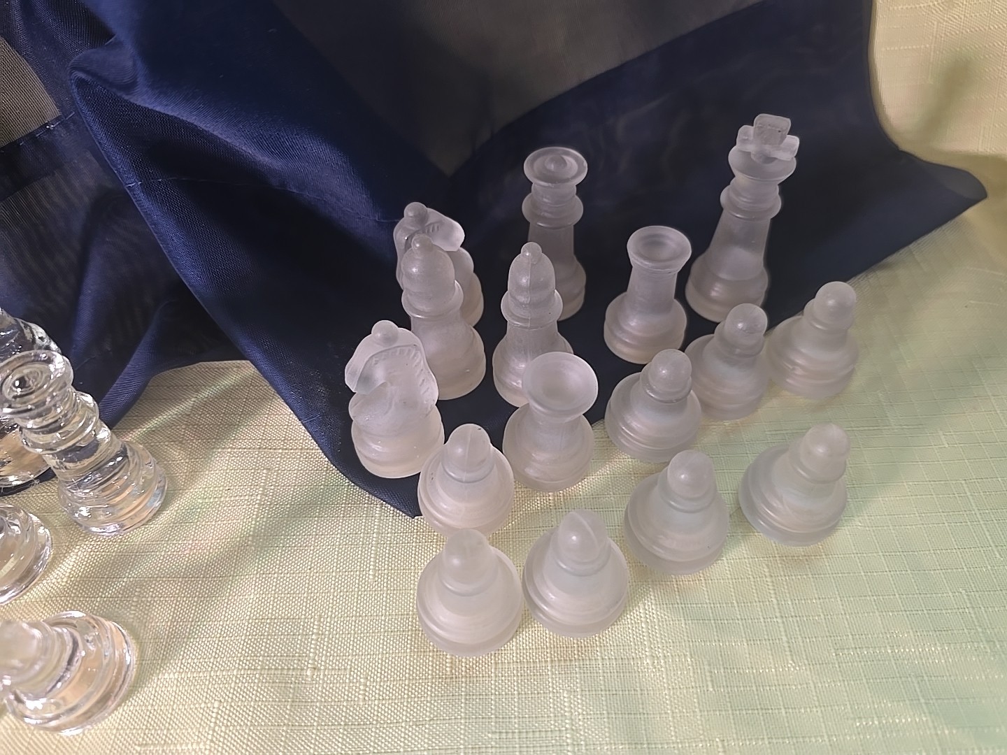 Glass Chess Pieces Frosted & Clear No Board Complete Set