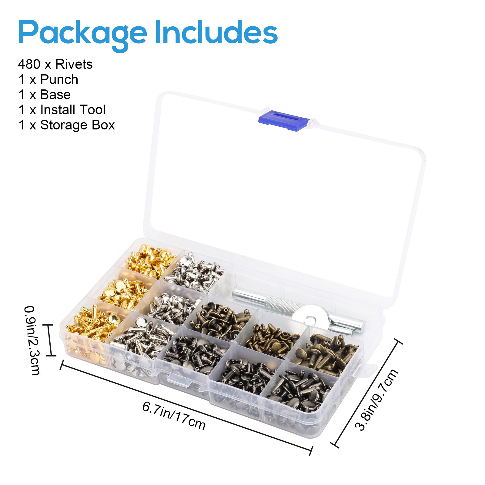 240 Set Leather Rivet Kit Double Cap Metal Studs for DIY Craft Hardware Supplies