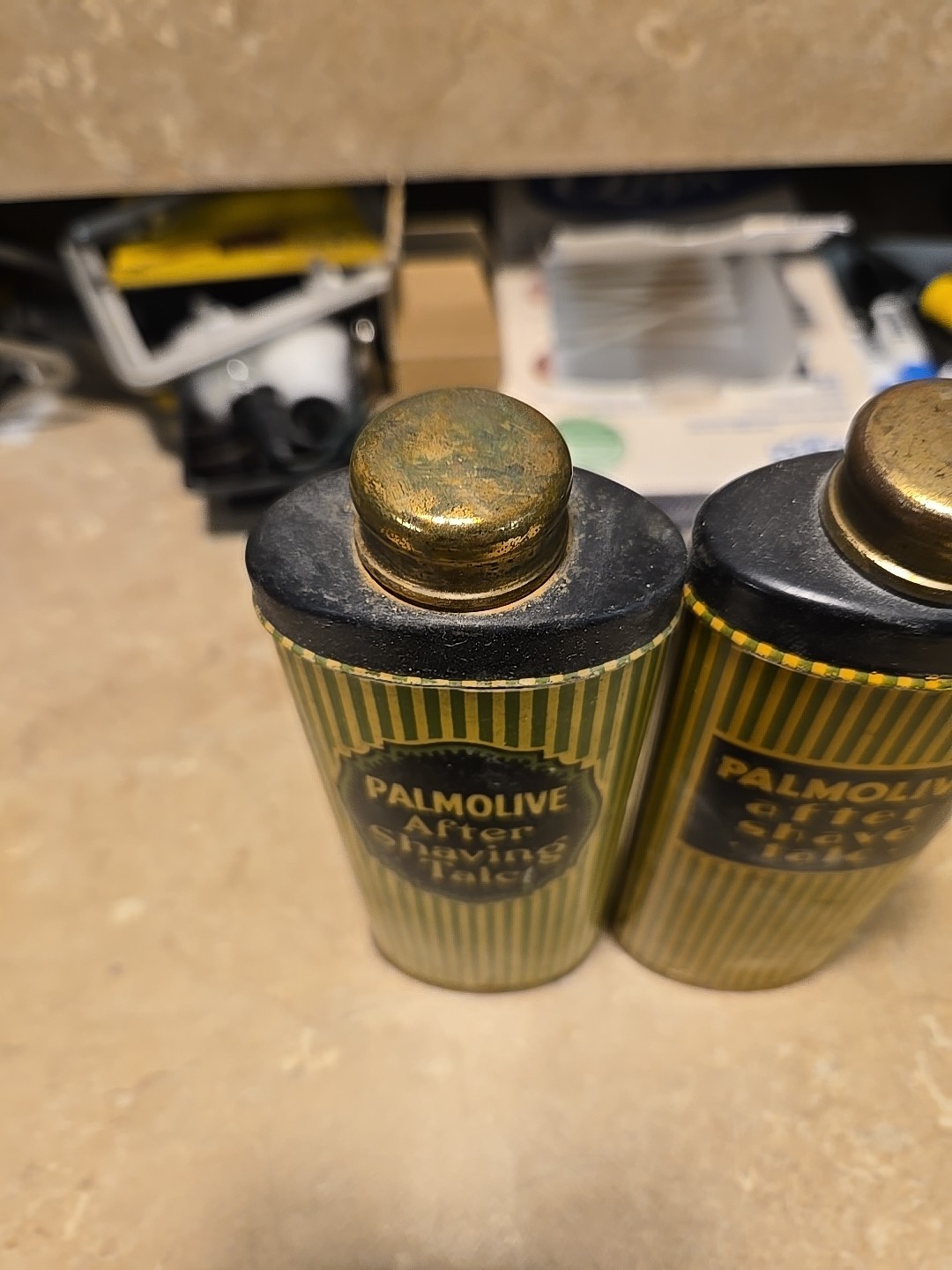 Two Different Size Vintage Palmolive Aftershave Talc ￼