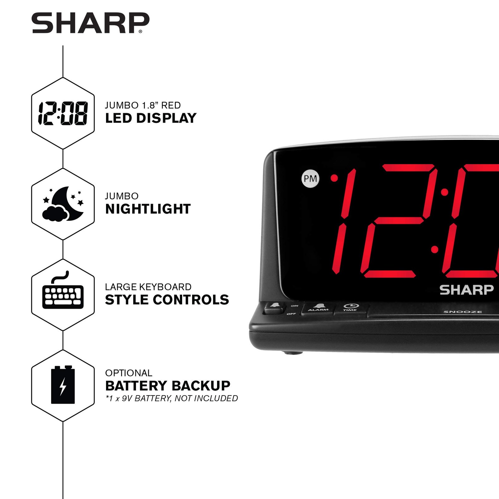 Sharp LED Digital Alarm Clock – Simple Operation - Easy to See Large Numbers ...