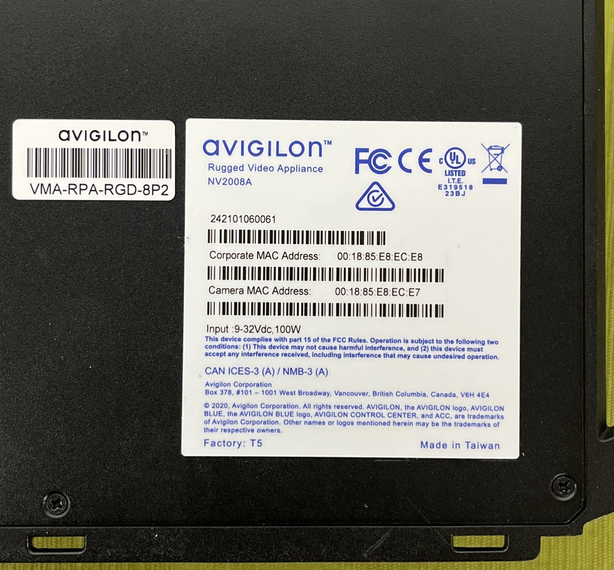 Avigilon Rugged Video Appliance, VMA-RPA-RGD-8P2, POE ES Rugged Appliance 2TB