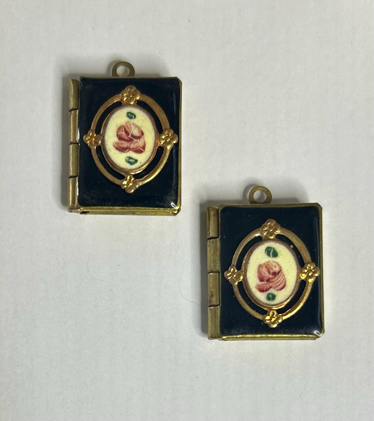 Vintage Black Enamel Lockets Enamel Book Lockets (2) Pcs Per Order