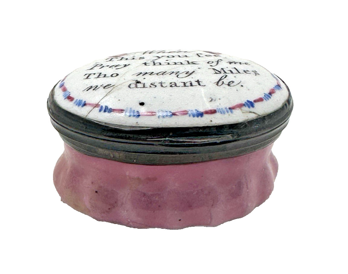 C 1790 Battersea Bilston Enamel Think of Me tho many Miles Away - Motto Patch