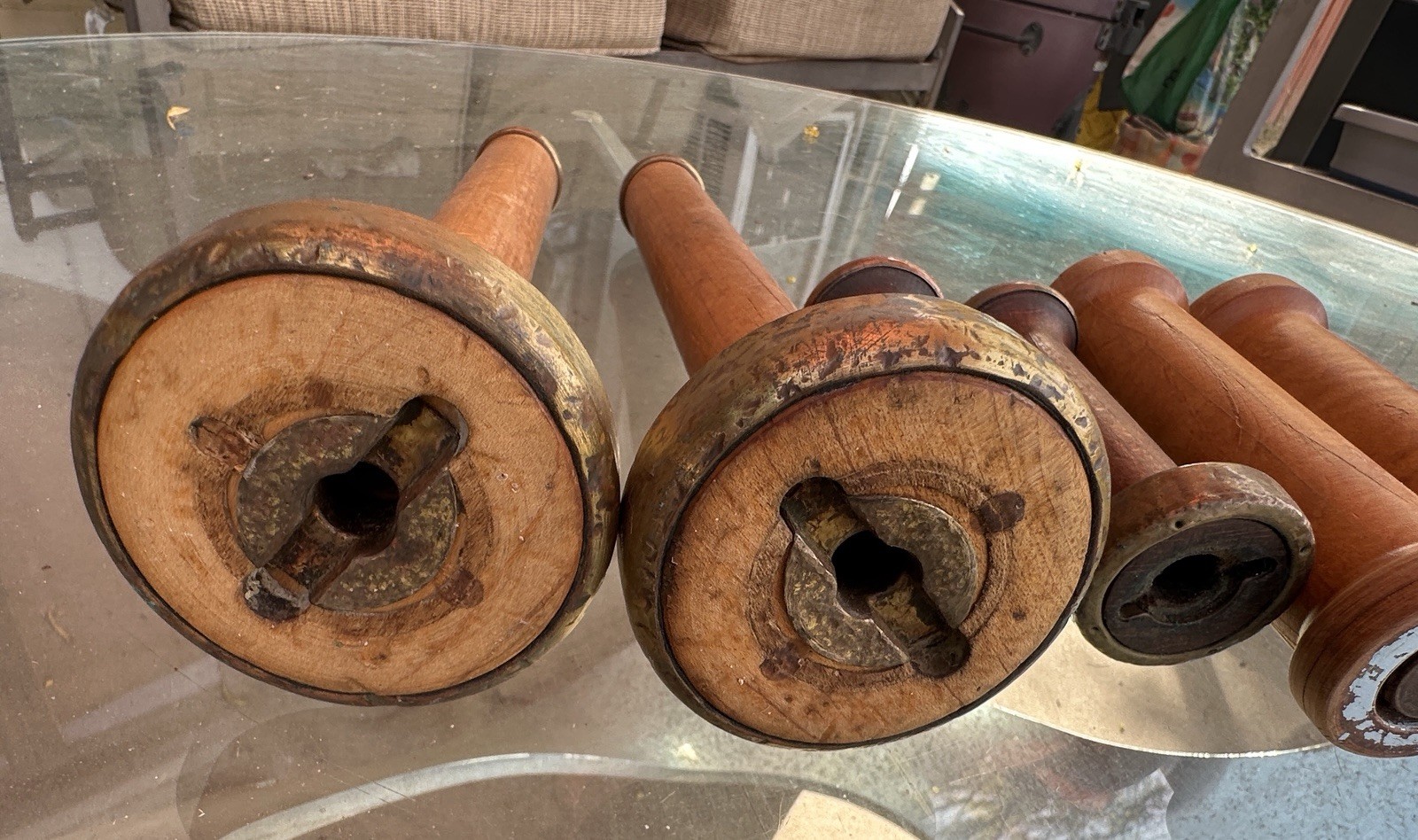 'Lot of 10 Vintage Yarn/Thread Spools-Asst Sizes- 2 have been cut down