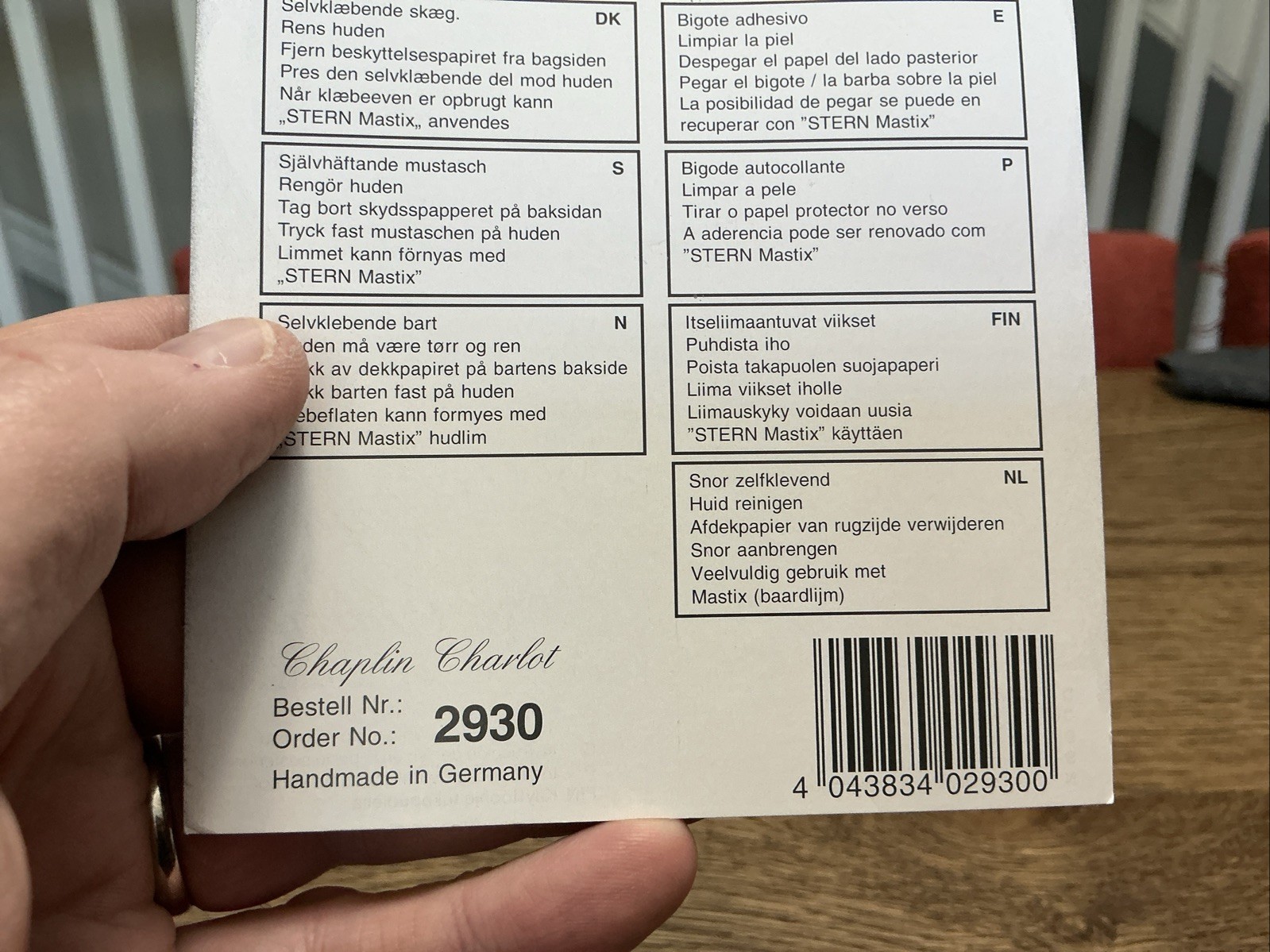 Charlie Chaplin Charlot Mustache Vintage Stern Costume-Handmade In Germany