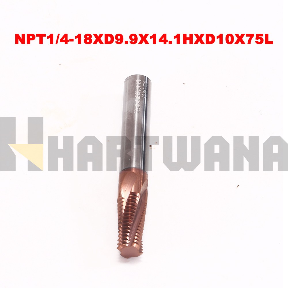 1/4-18 NPT Solid Carbide Thread Mill TiAlN Coated Full Tooth CNC Milling Thread