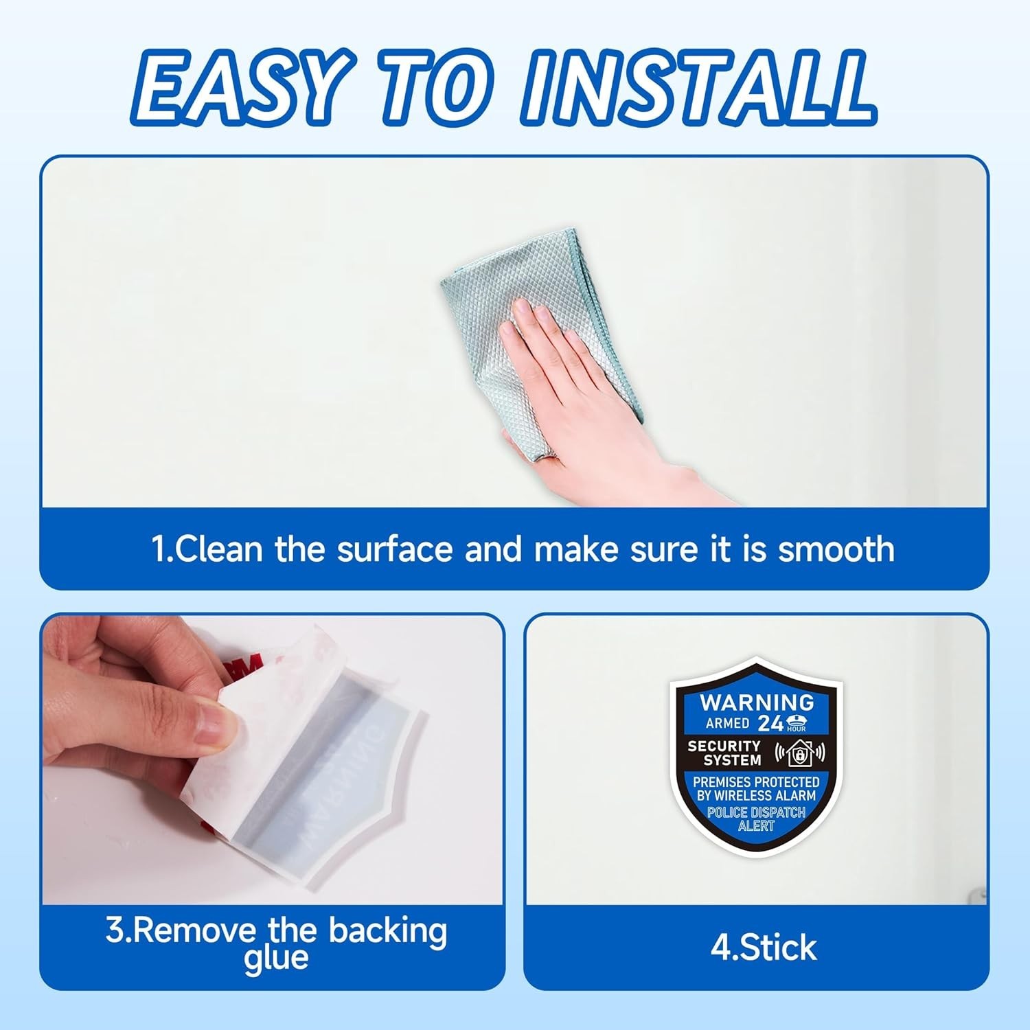 3PCS Security Alarm System Sign for Home, Self-Adhesive Weatherproof Warning Sti