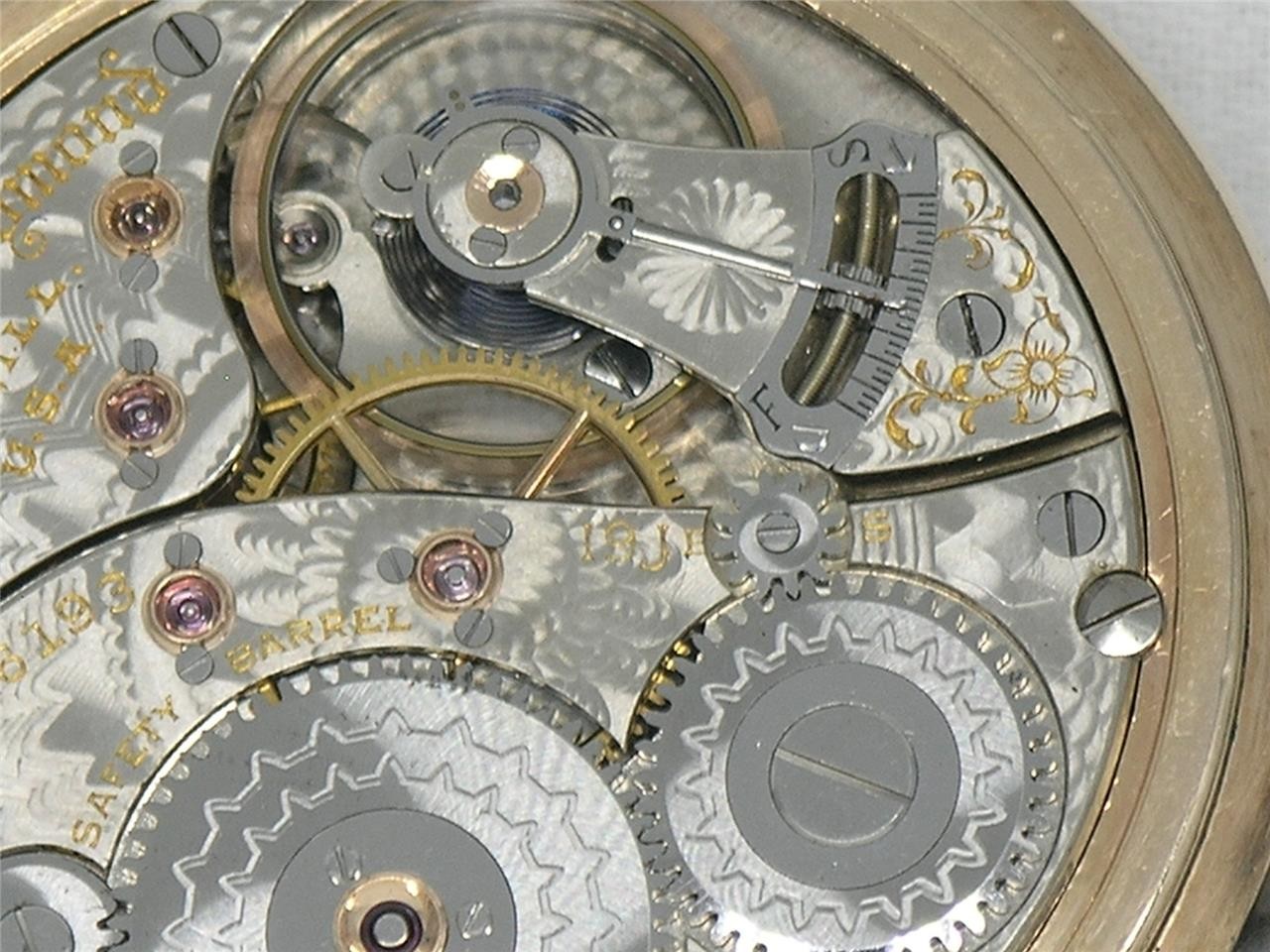 RARE 19 JEWEL 18S BW RAYMOND GR. WIND INDICATOR POCKET WATCH, SERVICED!