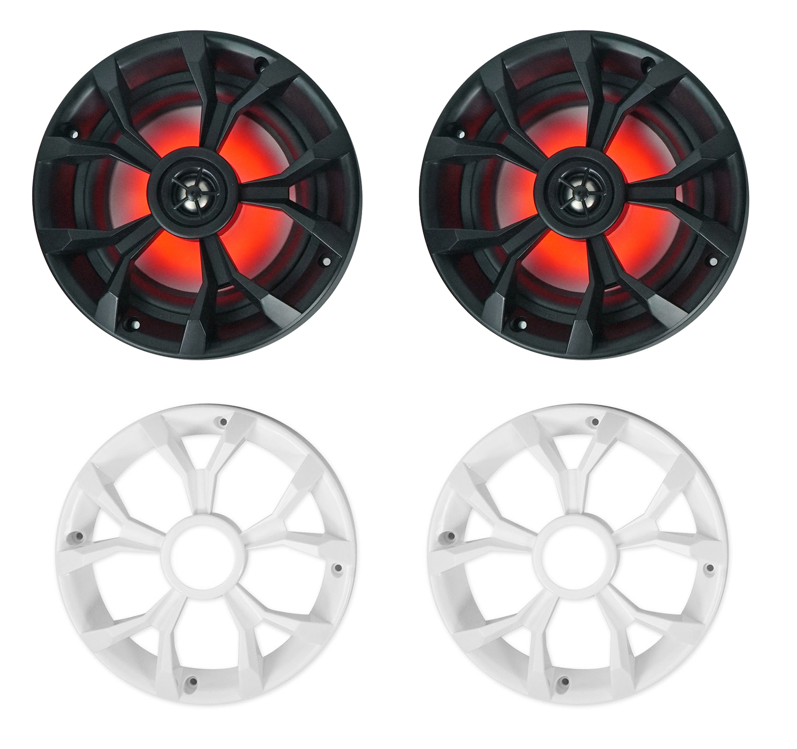 (4) Rockville RKL65MBW 6.5" 700w Marine Boat Speakers w/LED+Black/White Grilles
