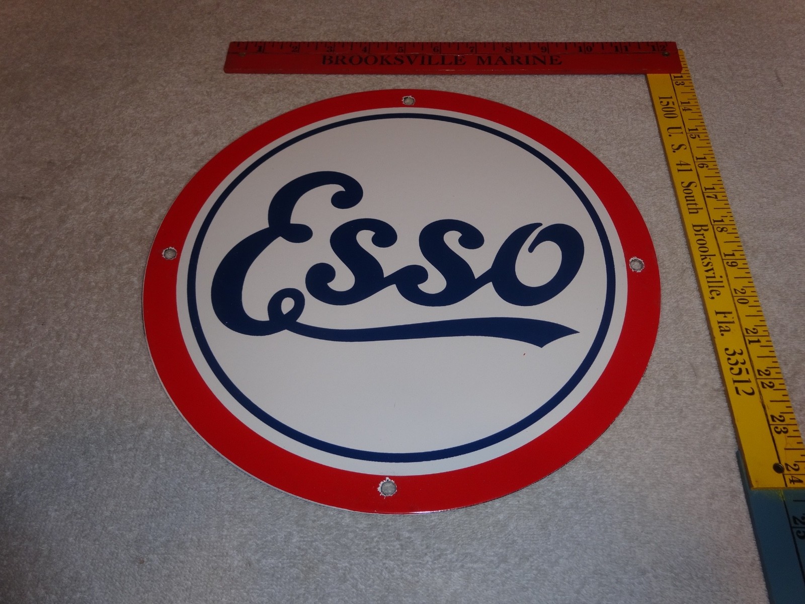 VINTAGE ESSO GASOLINE CURSIVE PORCELAIN METAL SERVICE STATION GASOLINE OIL SIGN!