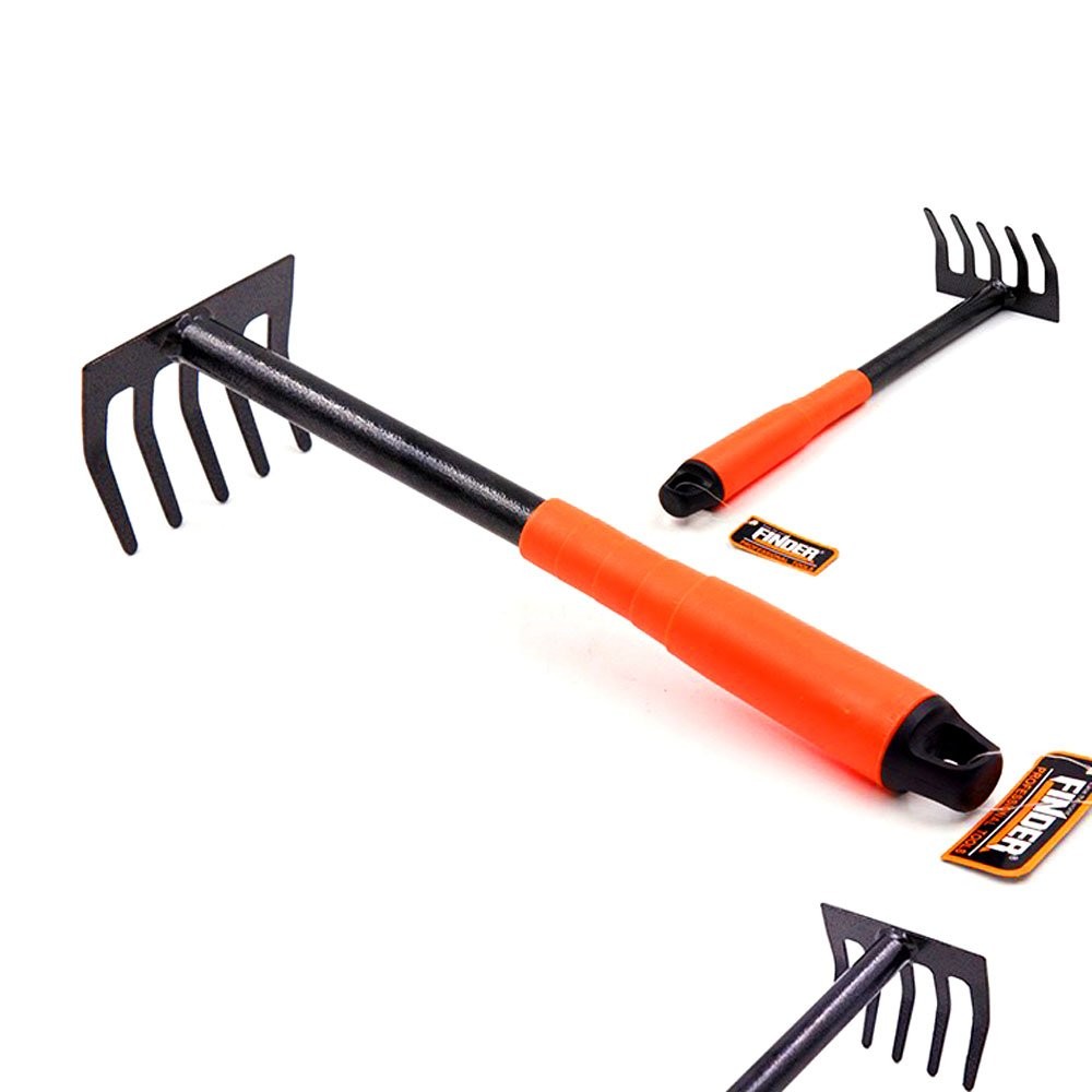 Garden Hand Rake, Steel Garden Cultivator Tools Portable Black and Orange Sma...