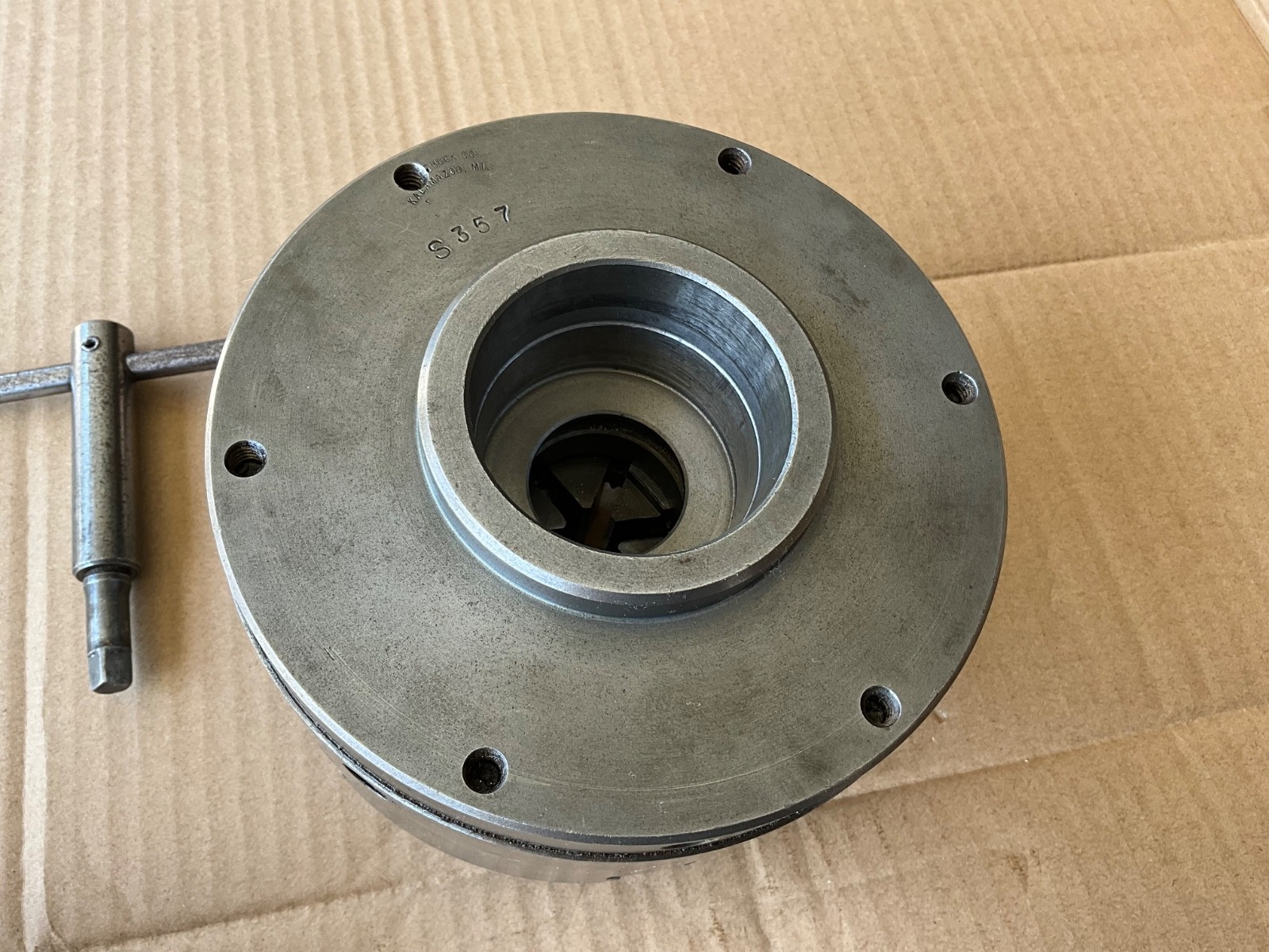 Buck 6inch 6 Jaw Adjust Tru / Hardinge Taper Mount Lathe Chuck