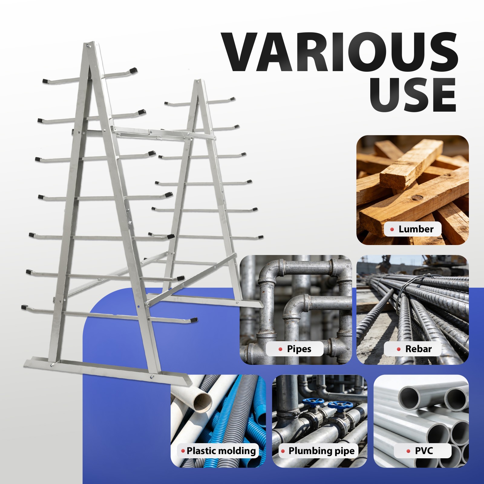 7-Tier Horizontal Storage Rack 5FTx 3FTx5 1/2FT Floor Standing Lumber For Garage