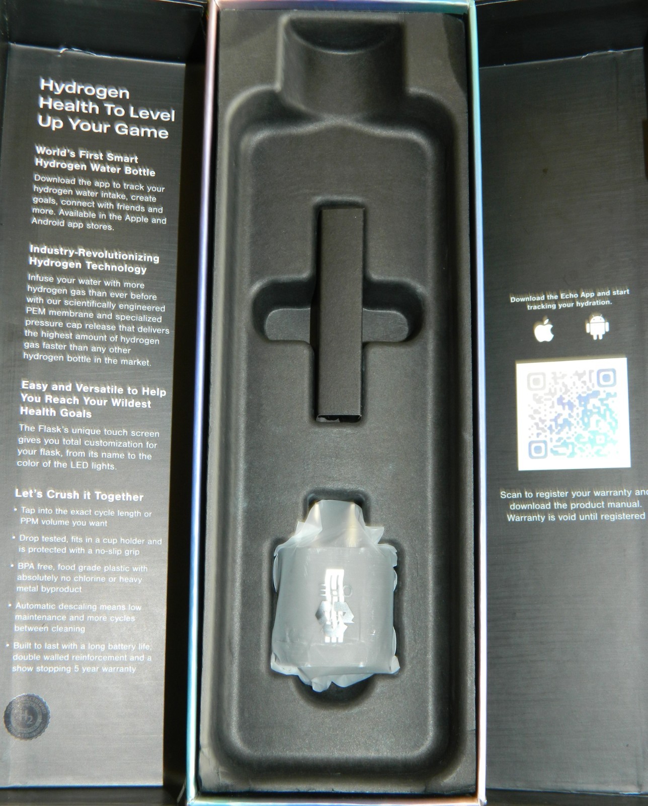 NEW Echo Flask Hydrogen Water Bottle ZERO FILLS Cable & Charger box