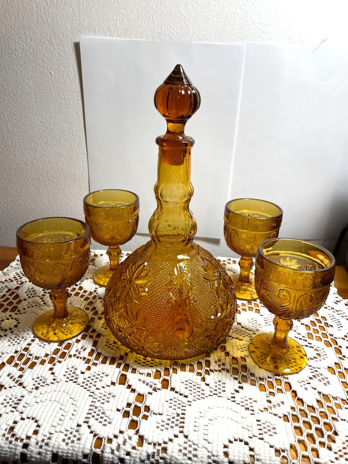 Indiana Tiara Amber Decanter & 4 Glasses