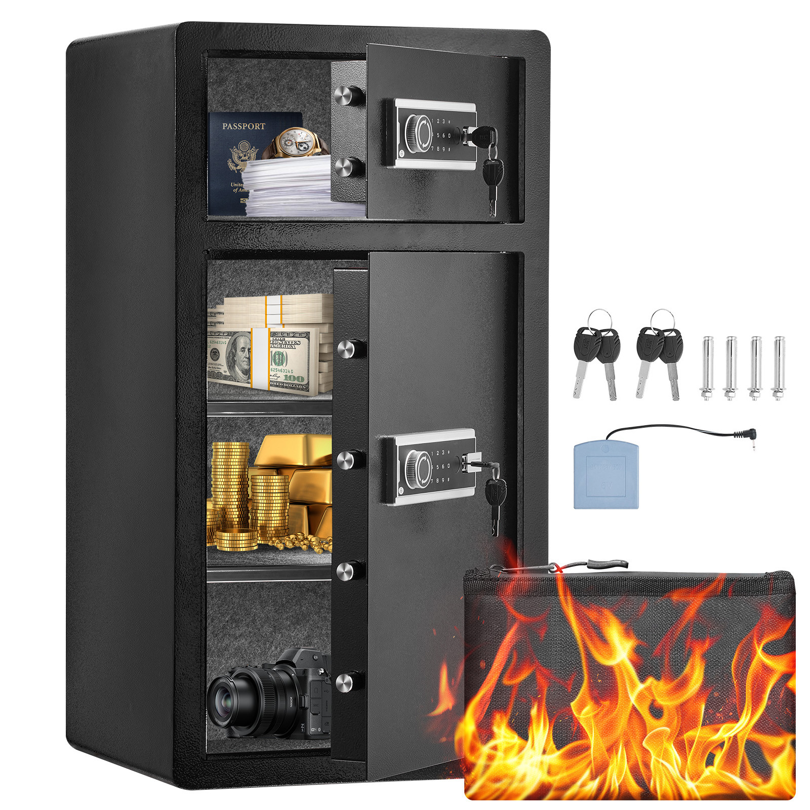 Double Door 7.2 cu.ft Safe Box with Key Lock Password Cabinet Black