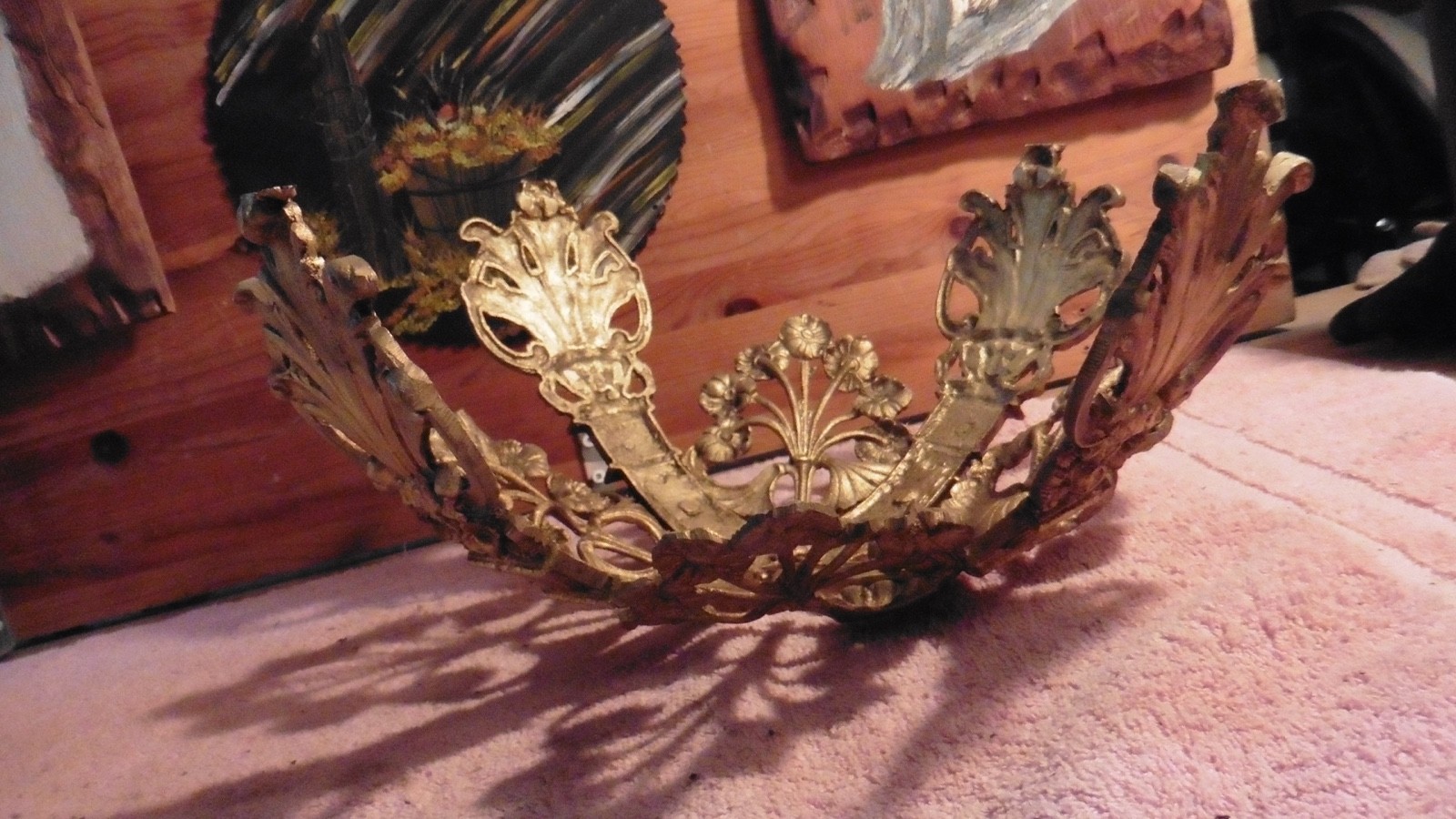 Antique Gilt Bronze Chandelier Base Ornate Acanthus Leaf Motif Louis XV Rococo