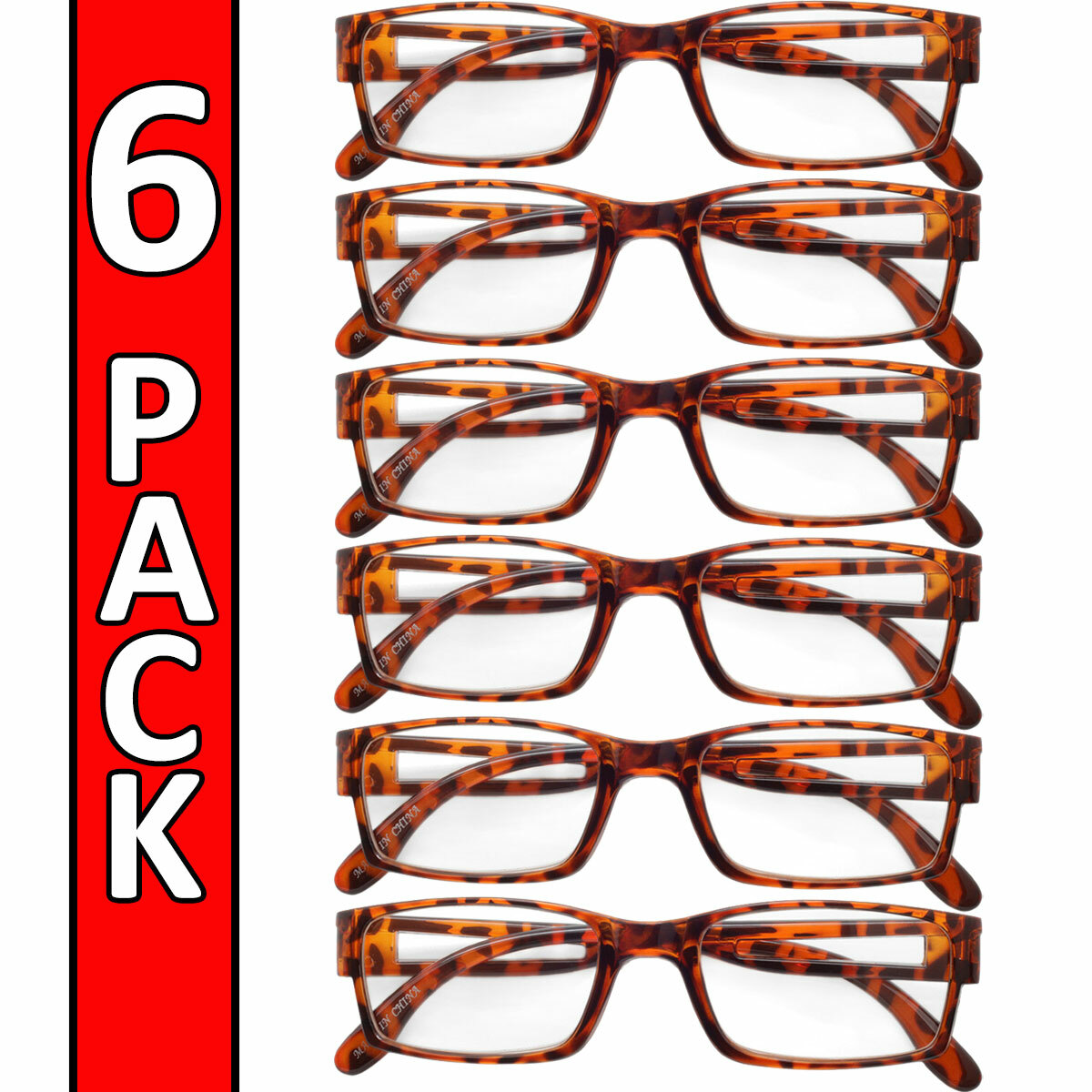 Reading Glasses Mens Womens Readers 6 PACK Square Frame Unisex Style Specs NEW