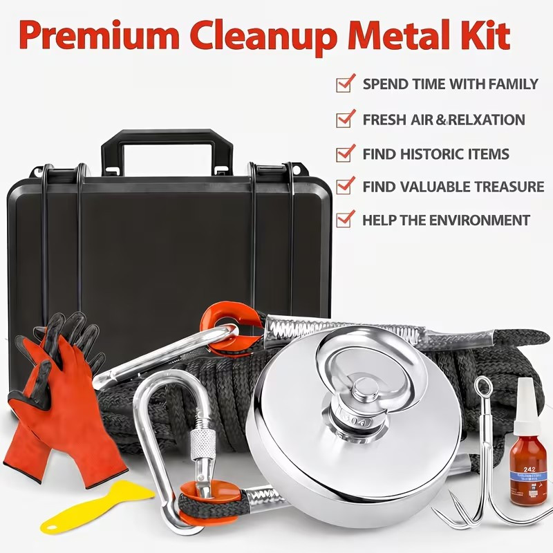 3000 lbs Fishing Magnet Full Kit, Rope, Gloves, Hook, Scraper.etc Case Free Ship