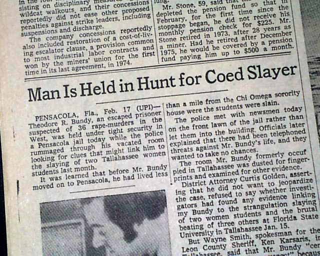 Rare TED BUNDY Notorious Women Killer Final Capture & Arraignment 1978 Newspaper