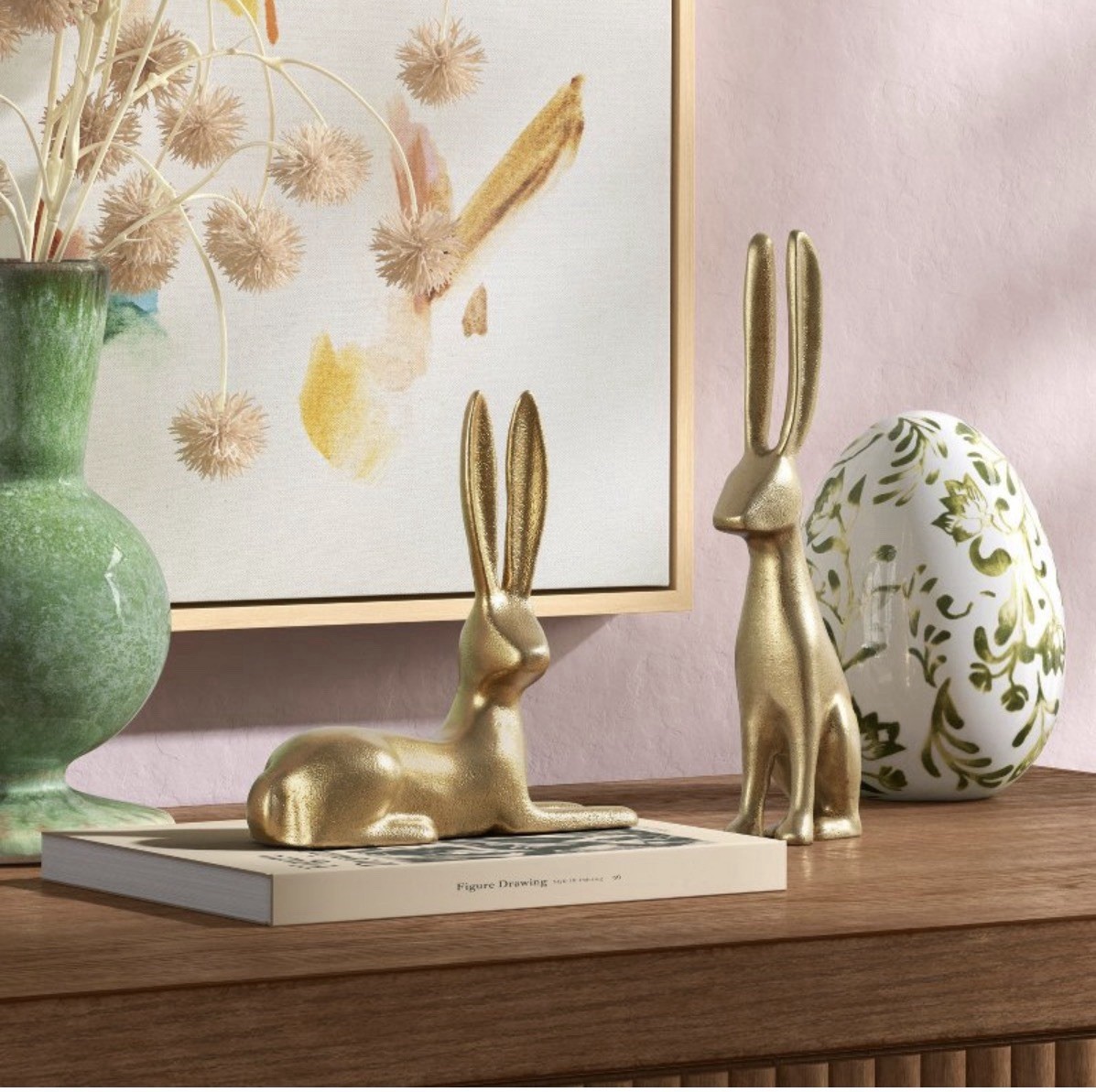 Threshold EASTER GOLD METAL LAYING BUNNY Spring Decor RABBIT EARS Cast Metal