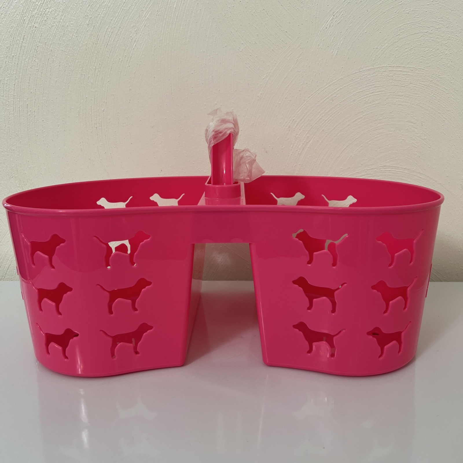 Victorias Secret Pink Dog Graphic Heart Shape SHOWER CADDIE organizer 16Lx6H