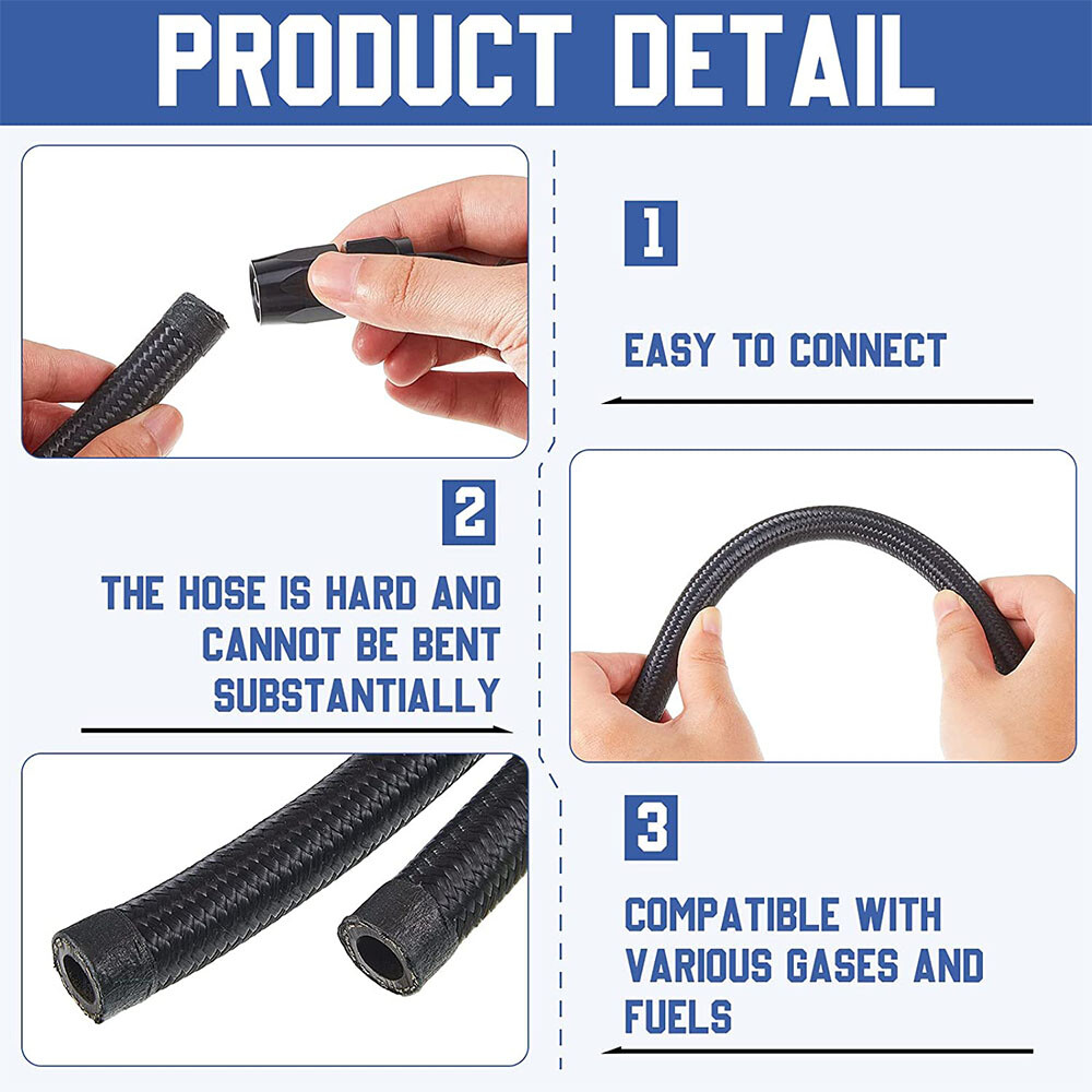 6AN 8AN 10AN 10-20FT CPE Braided Nylon Fuel Line Kit Hose end Fittings + Wrench