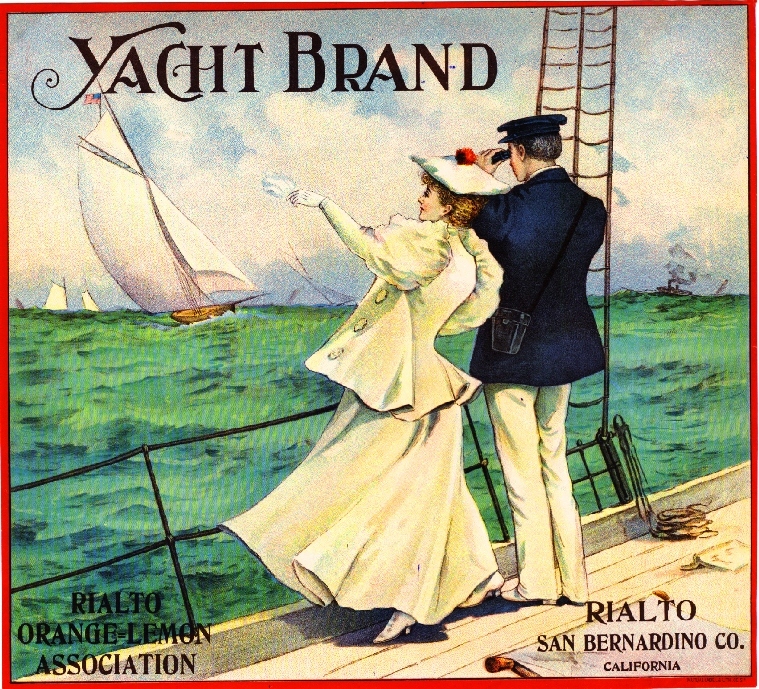 Rialto San Bernardino Yacht Sailboat Orange Citrus Fruit Crate Label Art Print