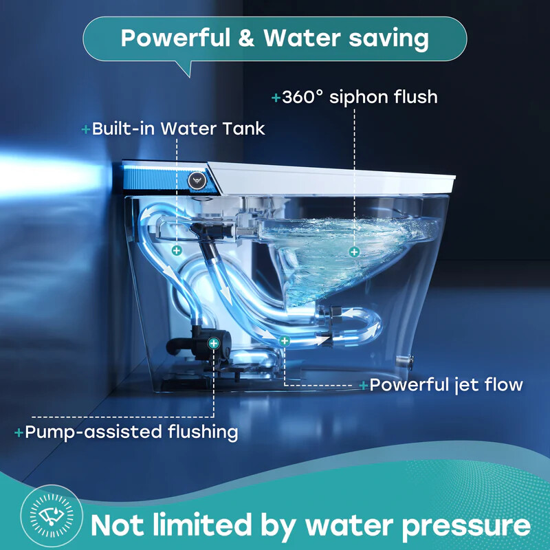 HOROW T38P Smart Toilet with bidet Flush Tank ADA Auto Open Lid 12'' Rough In