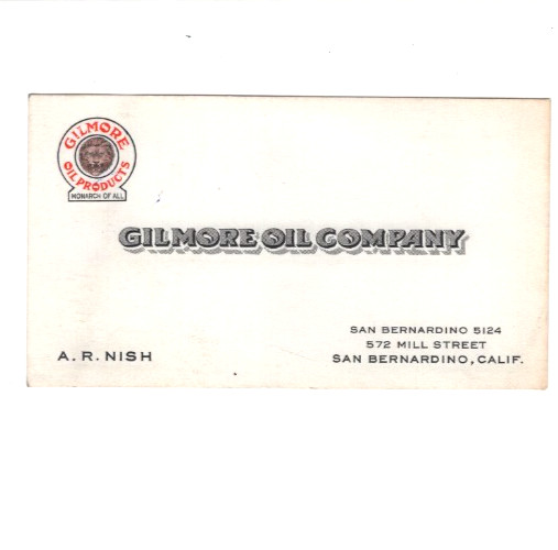Vintage GILMORE OIL COMPANY California BUSINESS CARD San Bernardino California