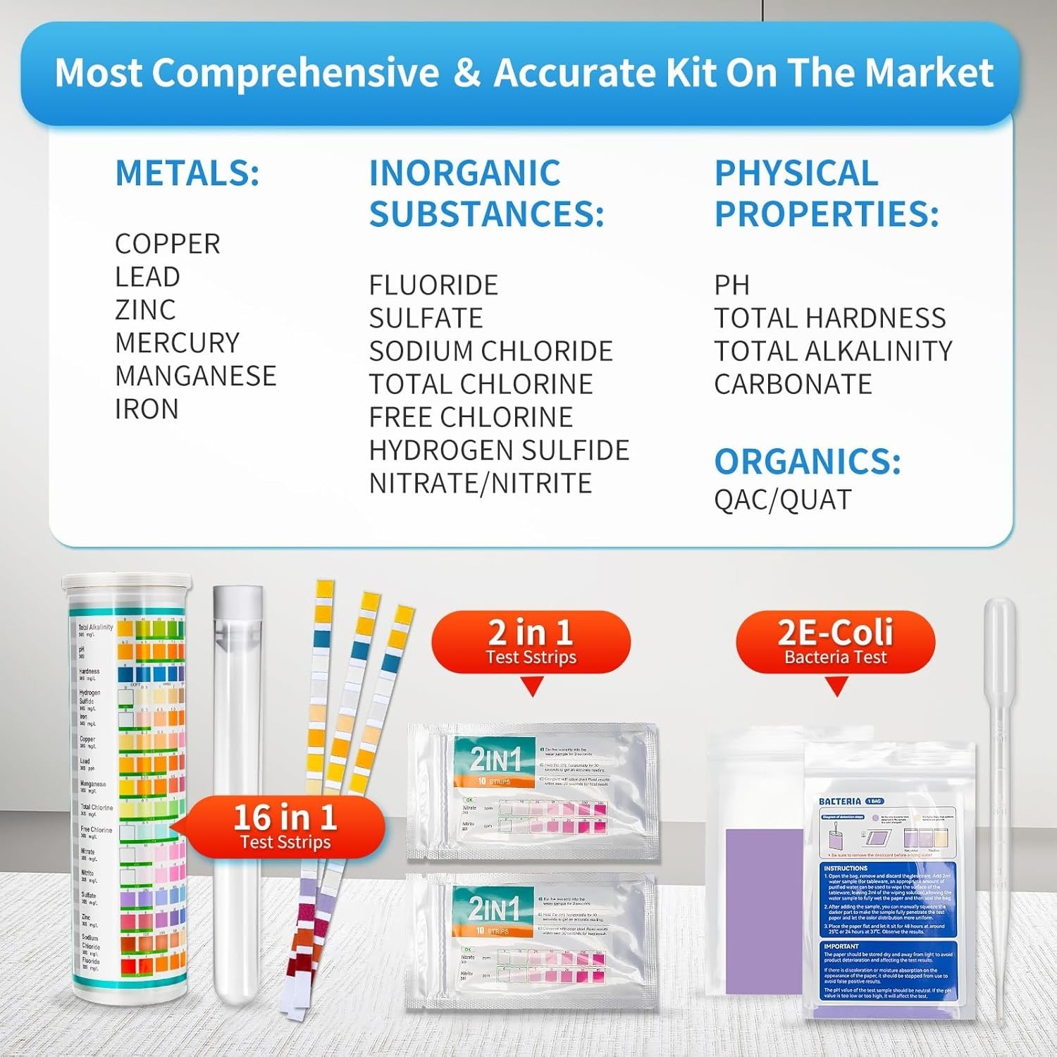 20 in 1 Complete Drinking Water Test Kits 125 Strips-Well Tap Home City W