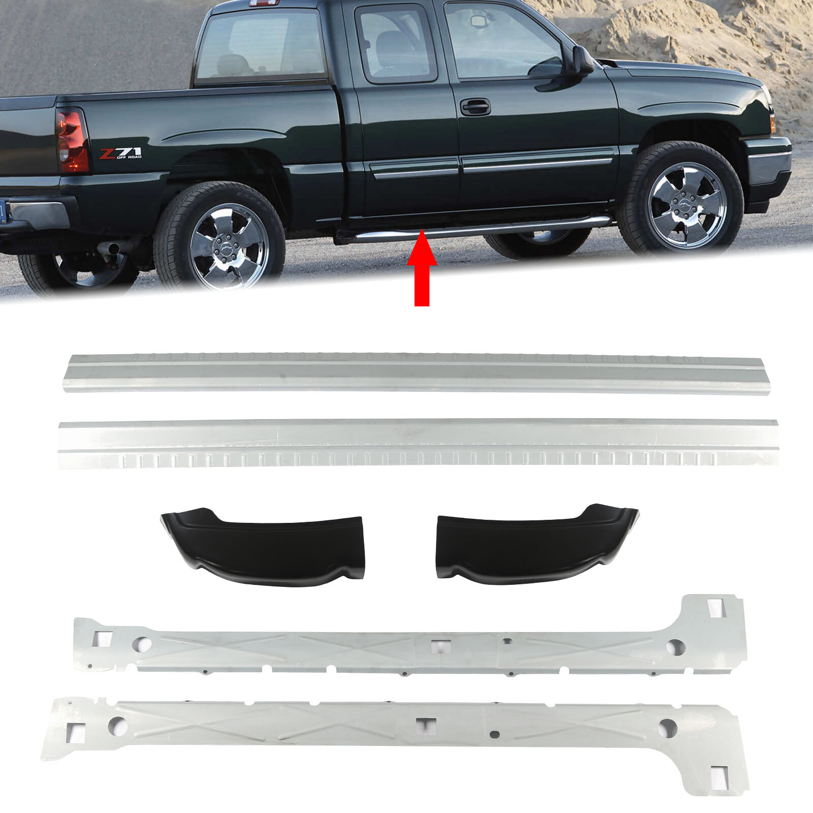6pcs Rocker Panels Cab Corners Kit Fits 99-07 Silverado Sierra 1500 Extended Cab