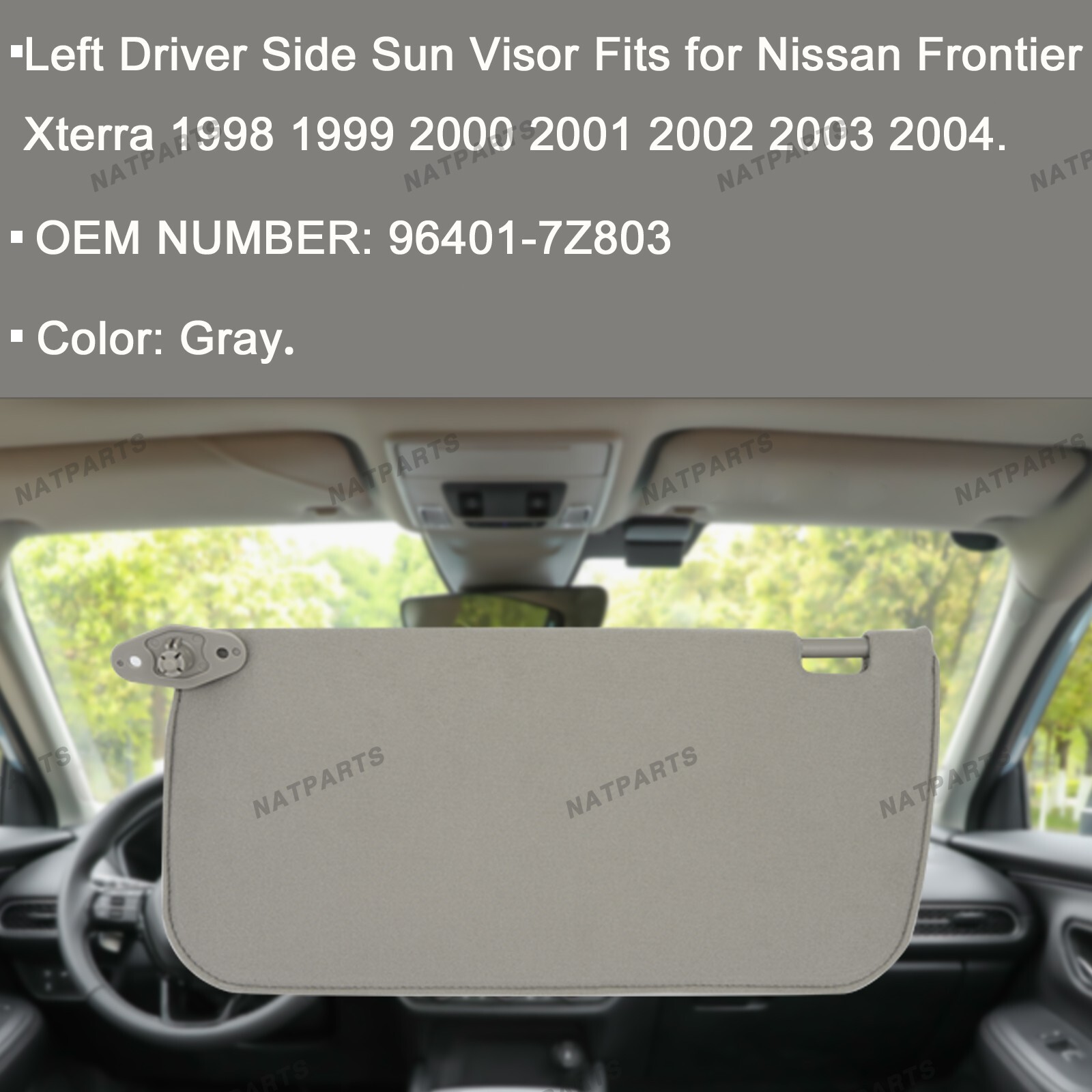 Left Driver Side Sun Visor Fits for Nissan Frontier Xterra 1998-2004 96401-7Z803