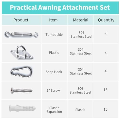 Shade Sail Hardware Kit, 304 Stainless Steel Anti-Rust Fixing Hardware for M5