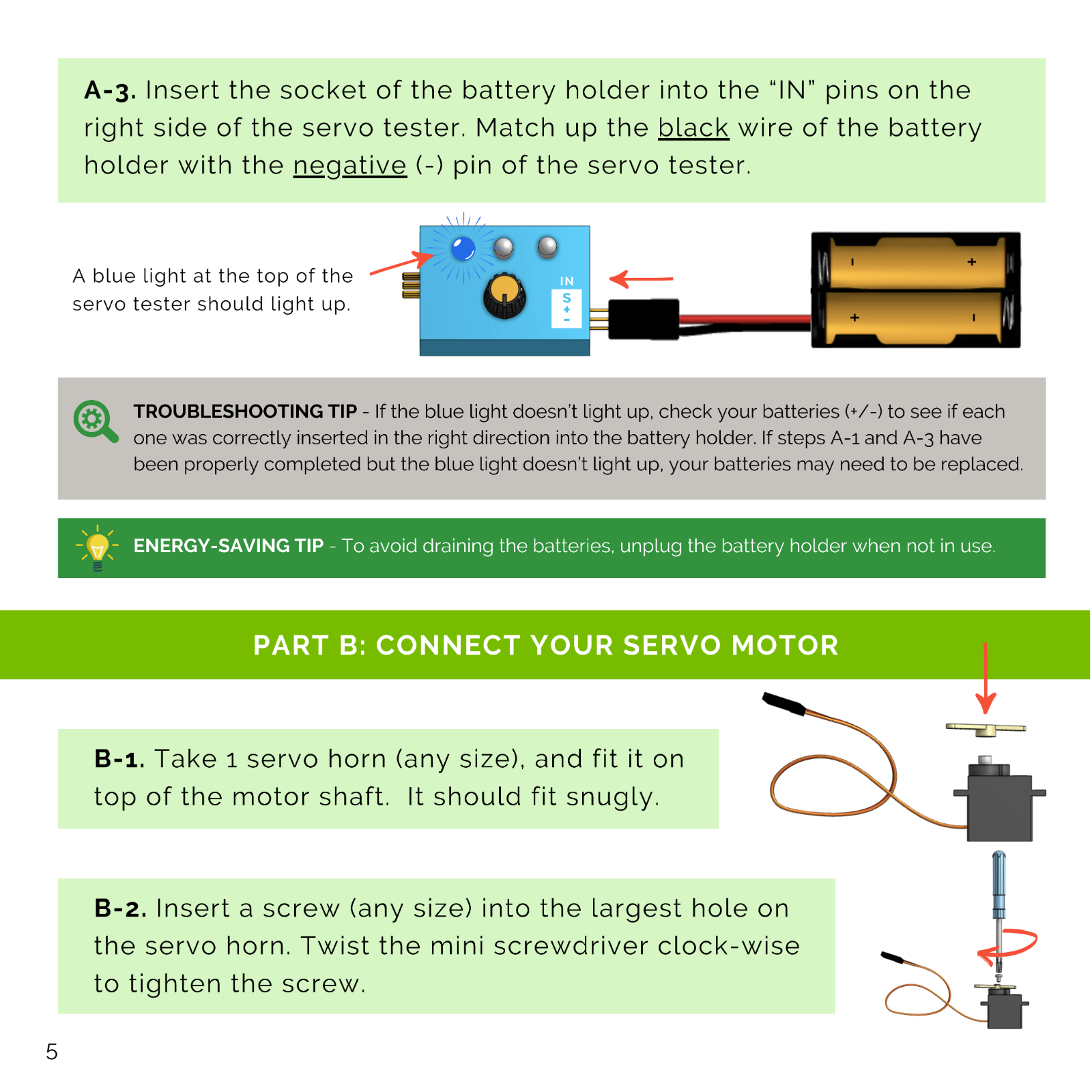 Servo Tester Kit (9g Servo Motor, Servo Tester, Battery Holder) Robot STEM Kit