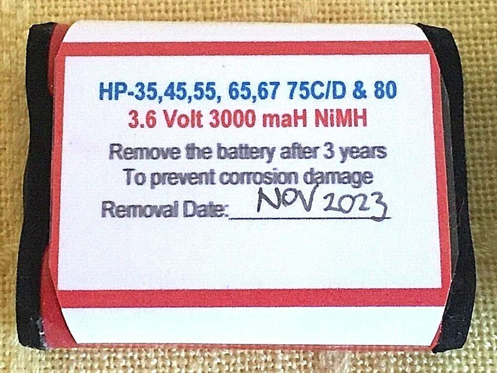 3000 maH NiMH Hewlett Packard Battery Pack HP 35, 45, 55, 65, 67, & 80 Charged