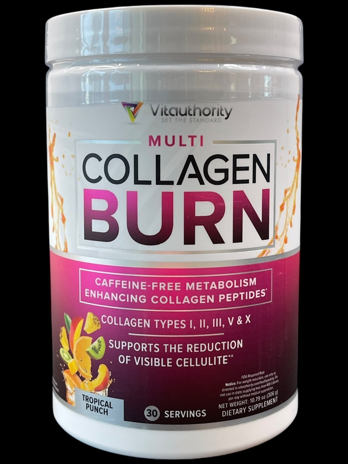 Vitauthority Multi Collagen Burn Cellulite Metabolism Peptides Tropical Punch 30