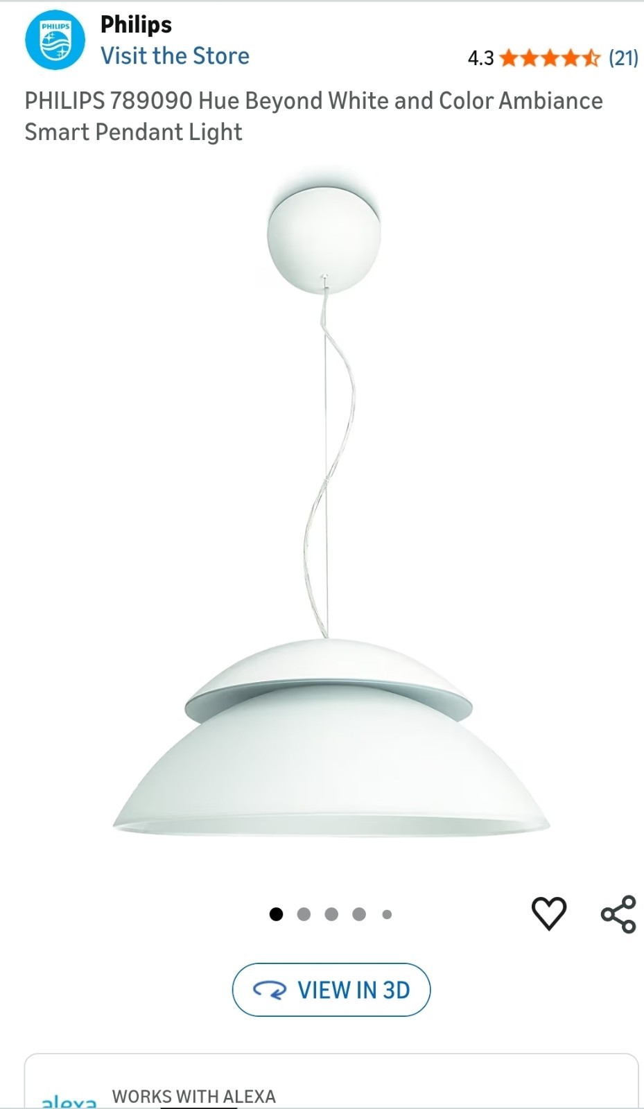 The Philips Hue Beyond White and Color Ambiance Smart Pendant Light.