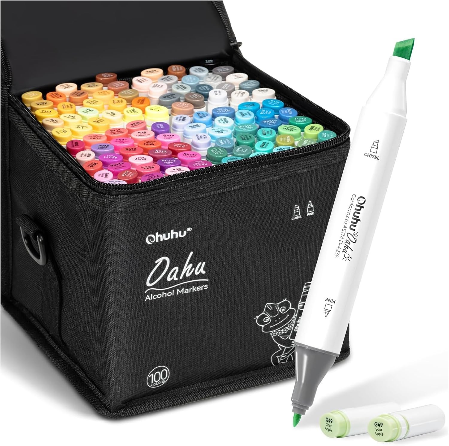 Ohuhu 100 Colors Chisel & Fine Dual Tip Art Alcohol Markers Set-Oahu-Refillable