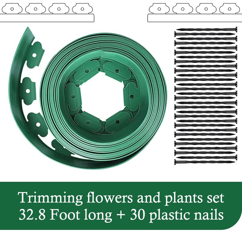 4" High Garden Edging with 32.81/65.62/98.43 Feet, 30/60/90 Nails - Green