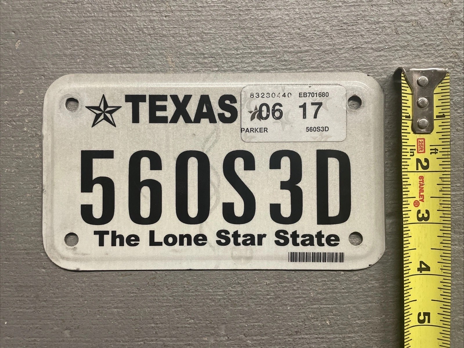 EXPIRED TEXAS MOTORCYCLE LICENSE PLATE THE LONE STAR STATE RANDOM LETTERS FAIR.