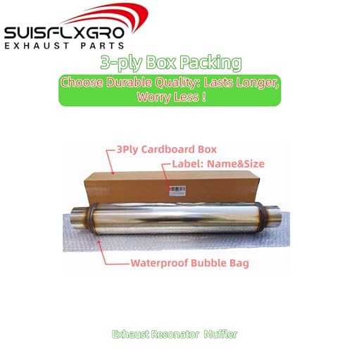 Exhaust Resonator, Straight Gasflow Design, Quiet and Deep Sound Muffler, 2.50