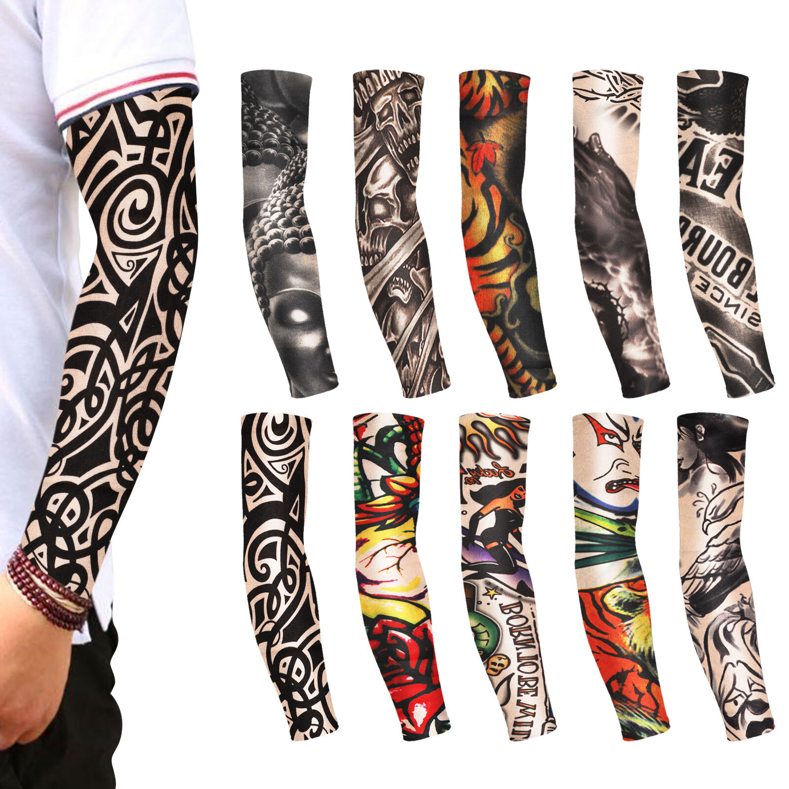 10 PCS Tattoo Cooling Arm Sleeves Cover Basketball Golf Sport UV Sun Protection